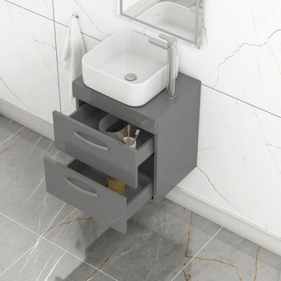 Royal Bathrooms 500mm Wall Hung Vanity Unit 2 Drawer Indigo Grey Gloss & Elena Countertop Basin - image 1