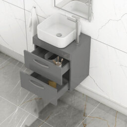 Royal Bathrooms 500mm Wall Hung Vanity Unit 2 Drawer Indigo Grey Gloss & Elena Countertop Basin - thumbnail 1