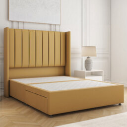 Bsspoke Hannah Divan Bed Set Mustard Plush Velvet With 54Inch Headboard & No Drawers No Mattress In Single Double King 4Ft 6Ft - thumbnail 1