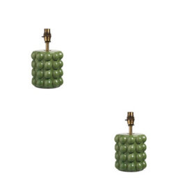 Loops Stylish Olive Green Ceramic Table Lamp Base - Set Of 2 With Brass Plate For Elegant Home Decor