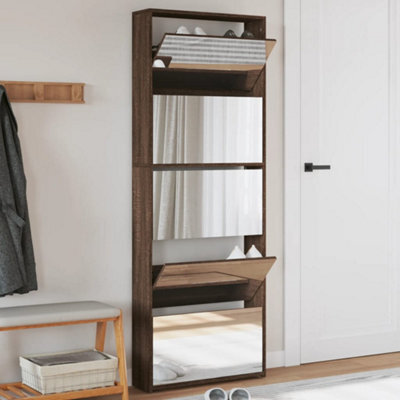 Berkfield Shoe Cabinet With Mirror 5-Layer Brown Oak 63X17X169.5 Cm - image 1