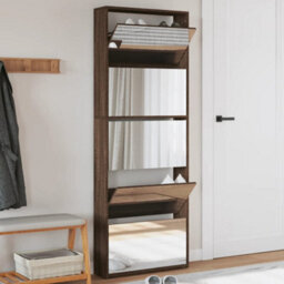 Berkfield Shoe Cabinet With Mirror 5-Layer Brown Oak 63X17X169.5 Cm