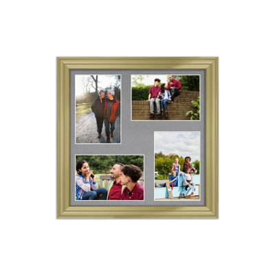 AK Frames 12X12 Gold Classic Multi Photo Frame With Mid Grey Mount - Holds 4 Apertures (4X) 6X4 Photos - image 1