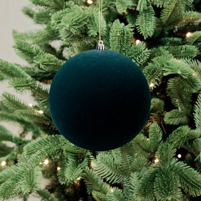 Felt Flocked Round Bauble (D) 150mm - Green - image 1