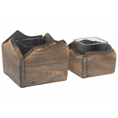 Beliani Set Of 2 Candle Holders Plateros Fir Wood 15/12 Cm Dark Brown - image 1