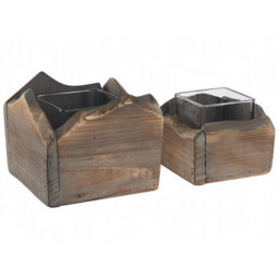 Beliani Set Of 2 Candle Holders Plateros Fir Wood 15/12 Cm Dark Brown - thumbnail 1