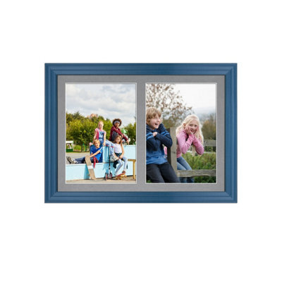 AK Frames 20X14 Navy Blue Classic Multi Photo Frame With Mid Grey Mount - Holds 2 Apertures (2X) A4 Photos - image 1