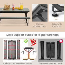 Costway Outdoor Dining Table & 2 Benches Picnic Table Bench Set W/ Umbrella Hole - thumbnail 8