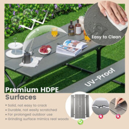 Costway Outdoor Dining Table & 2 Benches Picnic Table Bench Set W/ Umbrella Hole - thumbnail 7