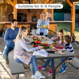 Costway Outdoor Dining Table & 2 Benches Picnic Table Bench Set W/ Umbrella Hole - thumbnail 6