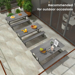 Costway Outdoor Dining Table & 2 Benches Picnic Table Bench Set W/ Umbrella Hole - thumbnail 4