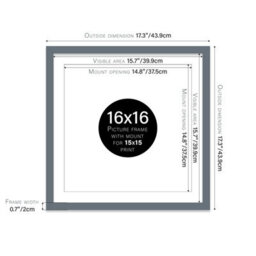"16X16"" Grey Picture Frame - 16X16"" Square Frame With 15X15"" Mount For 16X16""/15X15"" Pictures Classic Style Thin Edge, 1 Pack" - thumbnail 2