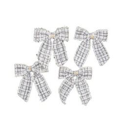 Melody Maison Set Of 4 Black & White Tartan Boucle Jewelled Christmas Bow Decorations - thumbnail 6
