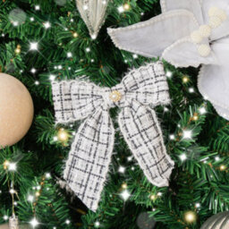 Melody Maison Set Of 4 Black & White Tartan Boucle Jewelled Christmas Bow Decorations - thumbnail 3