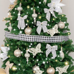 Melody Maison Set Of 4 Black & White Tartan Boucle Jewelled Christmas Bow Decorations - thumbnail 5