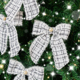 Melody Maison Set Of 4 Black & White Tartan Boucle Jewelled Christmas Bow Decorations - thumbnail 4