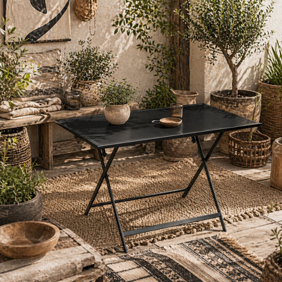 Wyld Haus Nonila 110Cm Black Steel And Glass Folding Outdoor Dining Table For 6 - image 1