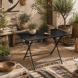 Wyld Haus Nonila 110Cm Black Steel And Glass Folding Outdoor Dining Table For 6 - thumbnail 1