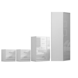 Reflect 1 Door Corner Wardrobe, 5 Drawer Chest, 2X 2 Drawer Bedsides - White Gloss & Matt White - Bedroom Furniture Set - thumbnail 6