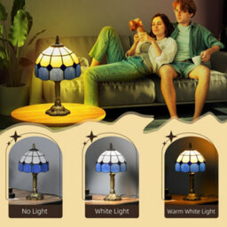 Homcom Tiffany-Style Table Lamp For Bedroom, Bulb Not Included, Blue - thumbnail 5