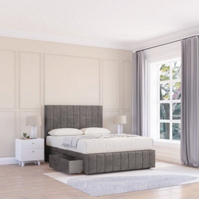 "Sloomy 2Ft6 California Divan Bed Base Slate Naples ,no Drawers, 12"" Footboard & 26"" Struts Headboard - Small Single" - image 1
