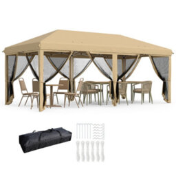 Outsunny 6 X 3(M) Pop Up Party Tent Canopy With 6 Removable Sidewalls Beige - thumbnail 2