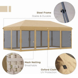 Outsunny 6 X 3(M) Pop Up Party Tent Canopy With 6 Removable Sidewalls Beige - thumbnail 4