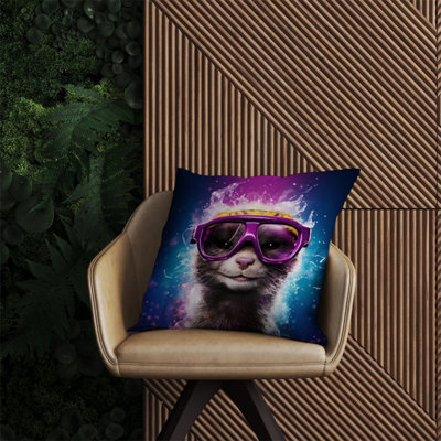 Warren Reed Designer Splashart Ferret Purple Outdoor Cushion 60Cm X 60Cm
