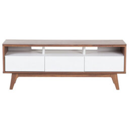 Wyld And Coco Aurora Tv Stand Dark Brown And White Gloss With Three Drawers And Cable Management - thumbnail 1