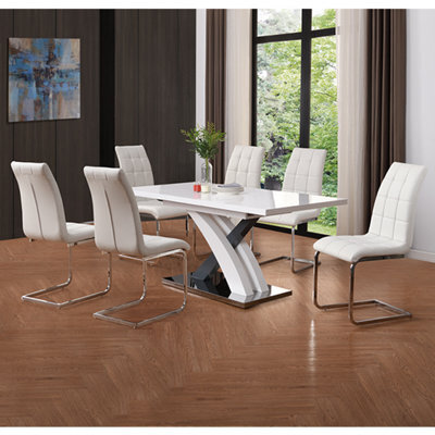 Furniture in Fashion Axara Large Extending Grey Dining Table 6 Paris White Chairs - image 1