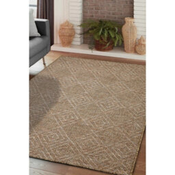 Melrose Summer Diamonds Latte Low Pile Height 3mm Indoor Outdoor Large Area Rug - 160/230Cm - thumbnail 1