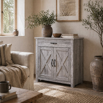 Wyld Haus Toro Noyo Grey Grain Farmhouse Sideboard With Sliding Barn Doors, 80Cm X 39.7Cm X 80Cm - image 1