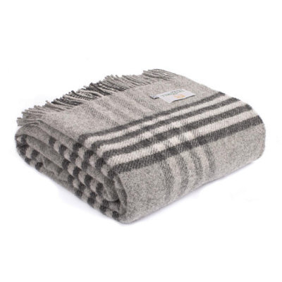 100% Pure New Wool Hex Check Throw Blanket Made In Wales Grey - image 1