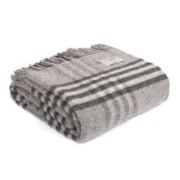 100% Pure New Wool Hex Check Throw Blanket Made In Wales Grey