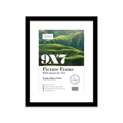 "9X7"" Black Frame With Mount For 7X5"" Pictures 20mm Slim Edge Portrait And Landscape Display With Wall Hooks And Kickstand" - image 1