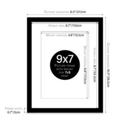 "9X7"" Black Frame With Mount For 7X5"" Pictures 20mm Slim Edge Portrait And Landscape Display With Wall Hooks And Kickstand" - thumbnail 2