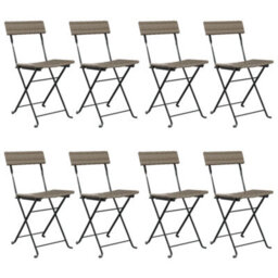 Berkfield Folding Bistro Chairs 8 Pcs Grey Poly Rattan And Steel - thumbnail 2