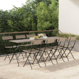 Berkfield Folding Bistro Chairs 8 Pcs Grey Poly Rattan And Steel - thumbnail 1