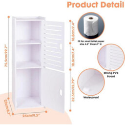 3-Tier Bathroom Storage Cabinet White Waterproof Freestanding - thumbnail 2