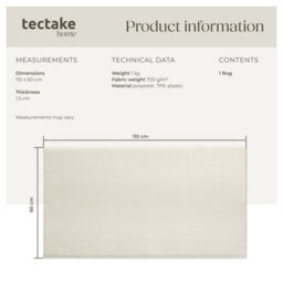 Tectake Rug Zonelle Short Pile And Ultra-Soft Carpet In Rectangular Or Round Design 60 X 110 Cm - Cream - thumbnail 6