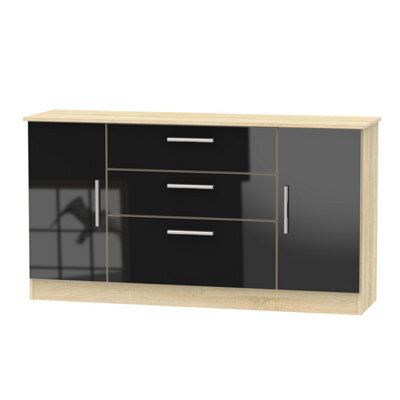 Trent Wide 2 Door 3 Drawer Sideboard In Black Gloss & Black Matt (Ready Assembled) - image 1