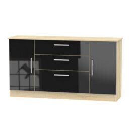 Trent Wide 2 Door 3 Drawer Sideboard In Black Gloss & Black Matt (Ready Assembled) - thumbnail 1