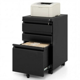 3-Drawer Mobile File Cabinet Rolling Metal Filing Cabinet W/5 Casters & 2 Keys - thumbnail 4