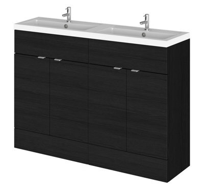Hudson Reed Fusion Floor Standing 4 Door Vanity Unit & Twin Polymarble Basin, Sink Vanity Unit, Charcoal Black, 1200mm - image 1