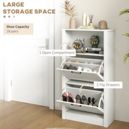 Wyld Haus Lisavi Slim White Shoe Cabinet With 2 Flip Drawers, Adjustable Shelves And Open Compartment, 58 X 24 X 105 Cm - thumbnail 4