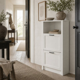 Wyld Haus Lisavi Slim White Shoe Cabinet With 2 Flip Drawers, Adjustable Shelves And Open Compartment, 58 X 24 X 105 Cm - thumbnail 1