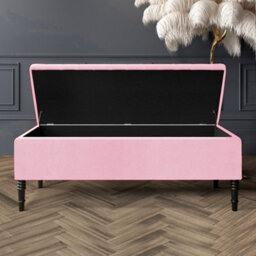 90Cm Paris Striped Ottoman Storage Bench- Plush Velvet Shoe Bench - Pink Upholstery Footstool With Storage - thumbnail 2