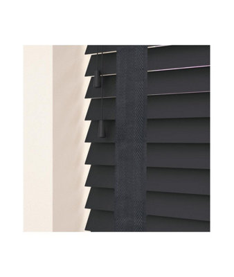 50mm Slat Slate Grey Real Wood Venetian Blind With Tapes 120Cm Drop 195Cm Wide - image 1