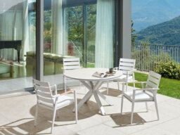 Beliani Garden Dining Table Maletto 120 Cm 120 Cm Glass Taupe - thumbnail 2