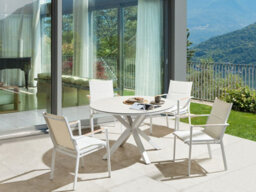 Beliani Garden Dining Table Maletto 120 Cm 120 Cm Glass Taupe - thumbnail 4